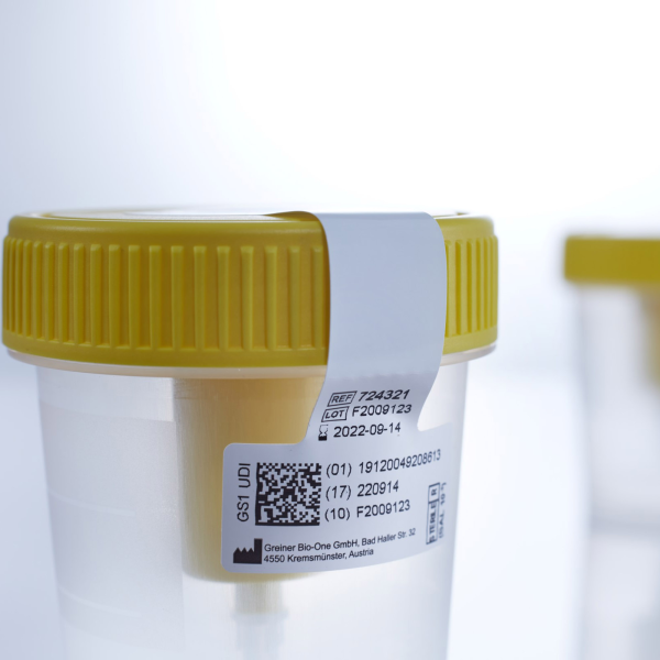 Urine Specimen Container with Integrated Transfer Device 100 mL (3.4 oz.) Screw Cap Patient Information Sterile