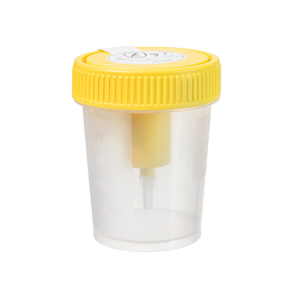 Urine Specimen Container with Integrated Transfer Device 100 mL (3.4 oz.) Screw Cap Patient Information NonSterile