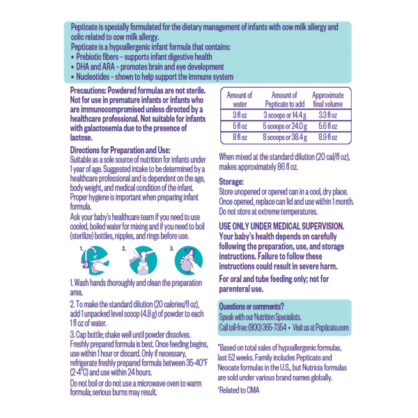 Infant Formula Pepticate™ Unflavored 13.2 oz. Can Powder Cow's Milk Allergy