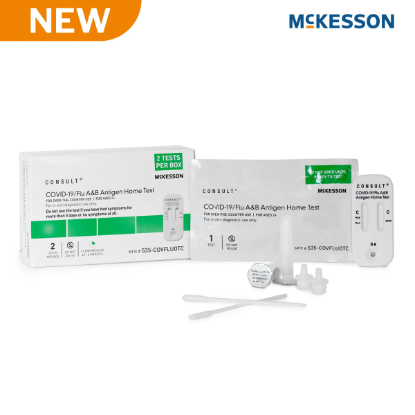 Respiratory Test Kit McKesson Consult® COVID-19 / Flu A&B Antigen Home Test (OTC) 2 Tests CLIA Waived