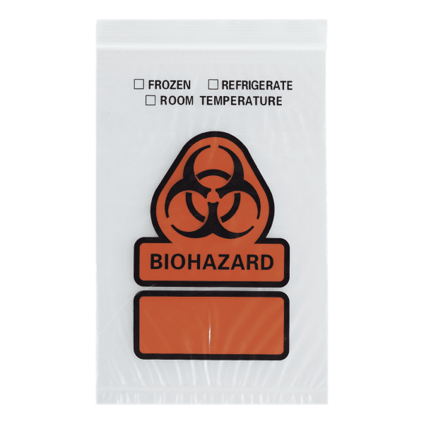 Specimen Transport Bag with Document Pouch 8 X 10 Inch Zip Closure Biohazard Symbol / Storage Instructions NonSterile