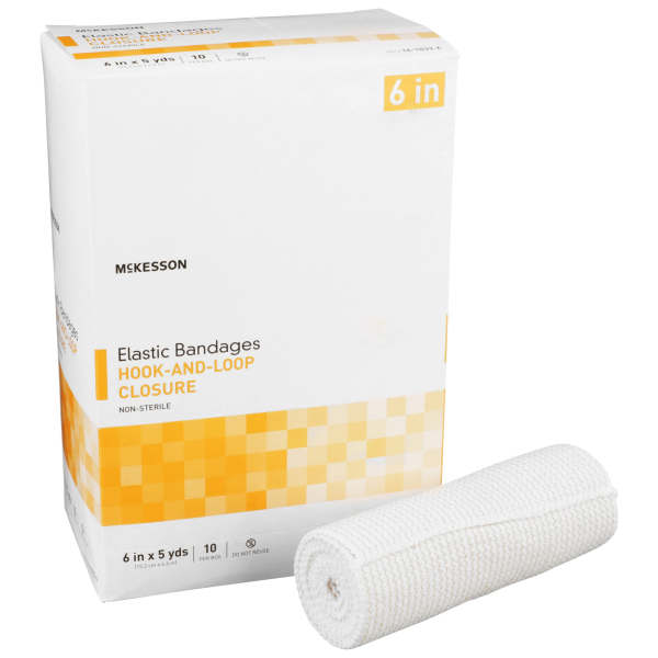 Elastic Bandage McKesson 6 Inch X 5 Yard Single Hook and Loop Closure Tan NonSterile Standard Compression