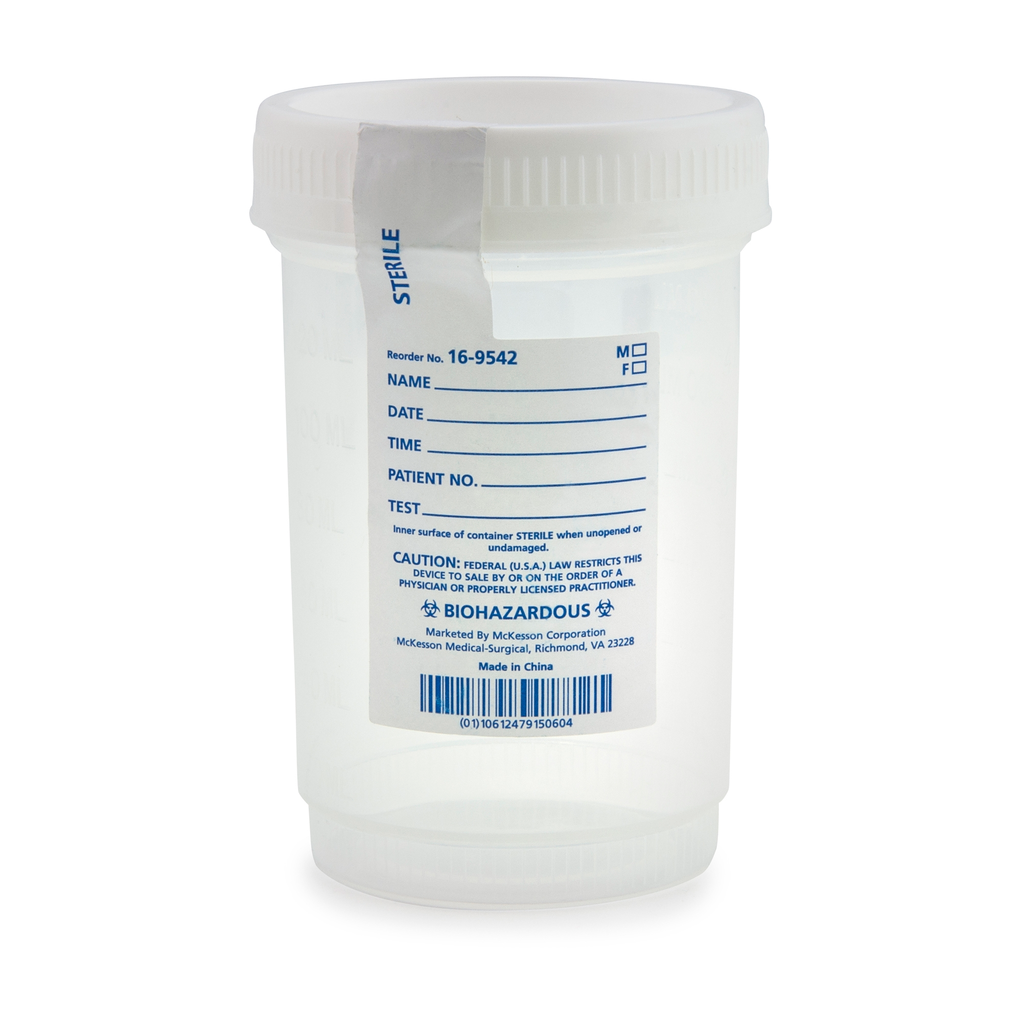 Specimen Container for Pneumatic Tube Systems McKesson 120 mL (4 oz.) Screw Cap Sterile