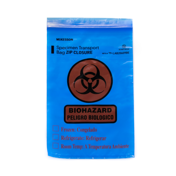 Specimen Transport Bag with Document Pouch McKesson 6 X 9 Inch Zip Closure Biohazard Symbol / Storage Instructions NonSterile