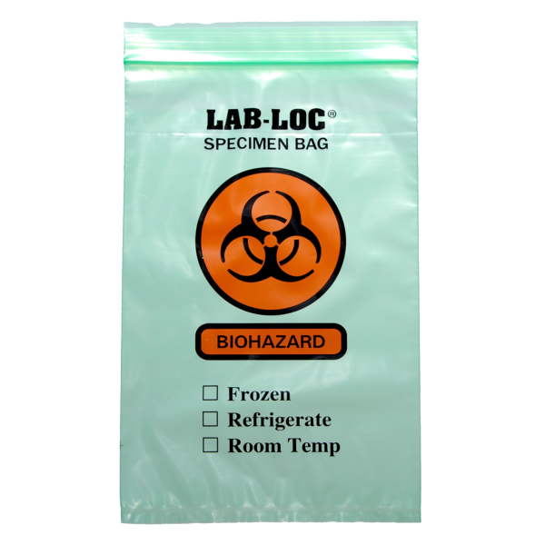 Specimen Transport Bag with Document Pouch Lab-Loc® 6 X 9 Inch Zip Closure Biohazard Symbol / Storage Instructions NonSterile