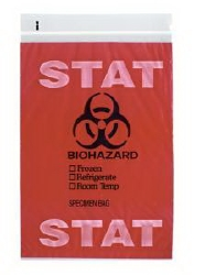 Specimen Transport Bag with Document Pouch 6 X 9 Inch Zip Closure STAT / Biohazard Symbol NonSterile