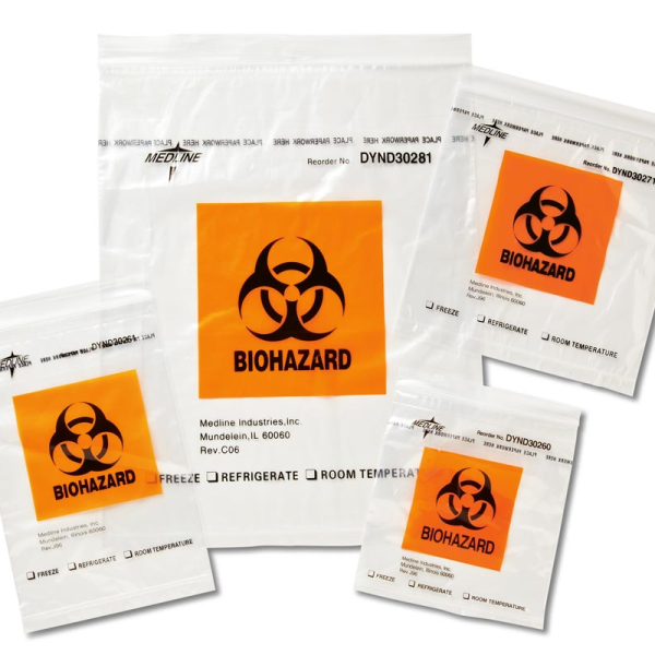 Specimen Transport Bag with Document Pouch 6 X 9 Inch Zip Closure Biohazard Symbol / Storage Instructions NonSterile