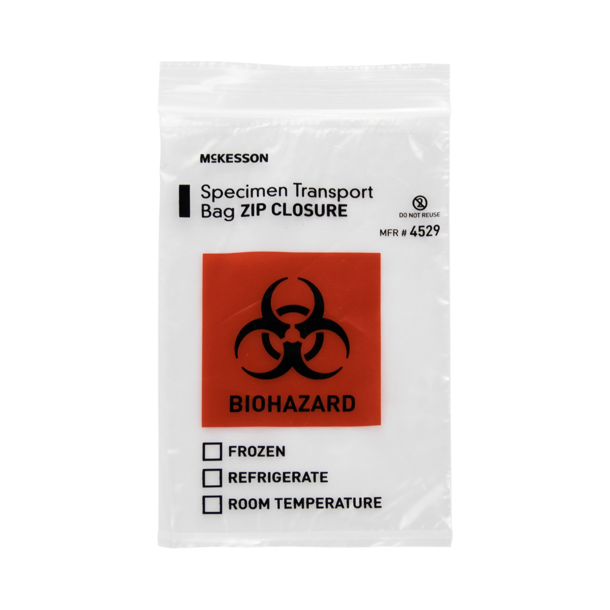 Specimen Transport Bag McKesson 6 X 9 Inch Zip Closure Biohazard Symbol / Storage Instructions NonSterile Specimen Transport Bag McKesson 6 X 9 Inch Zip Closure Biohazard Symbol / Storage Instructions NonSterile