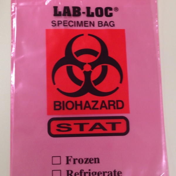 Specimen Transport Bag with Document Pouch Seal-N-Rip® 6 X 9 Inch Zip Closure STAT / Biohazard Symbol / Storage Instructions NonSterile