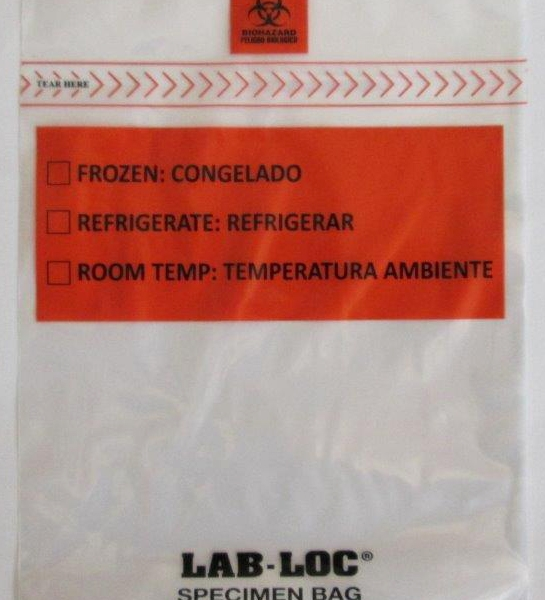 Specimen Transport Bag with Document Pouch Lab-Loc® 6 X 9 Inch Zip Closure Biohazard Symbol / Storage Instructions NonSterile