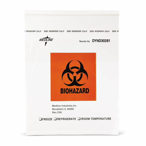 Specimen Transport Bag with Document Pouch 6 X 9 Inch Zip Closure Biohazard Symbol / Storage Instructions NonSterile