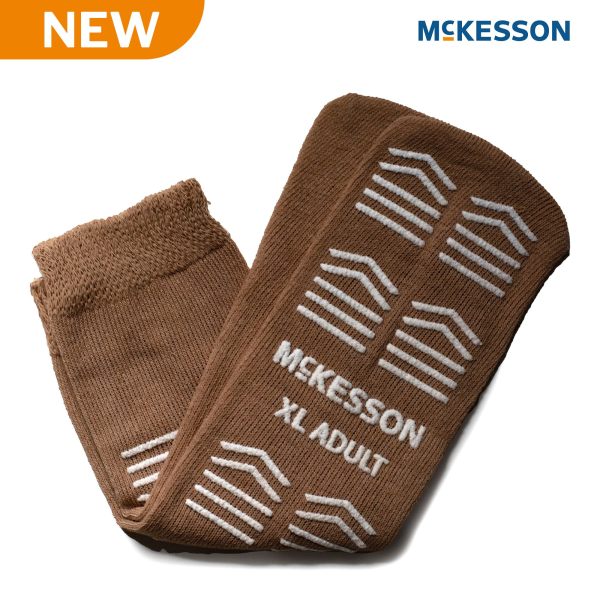 Slipper Socks McKesson Unisex Adult X-Large Single Tread Single Patient Use Tan