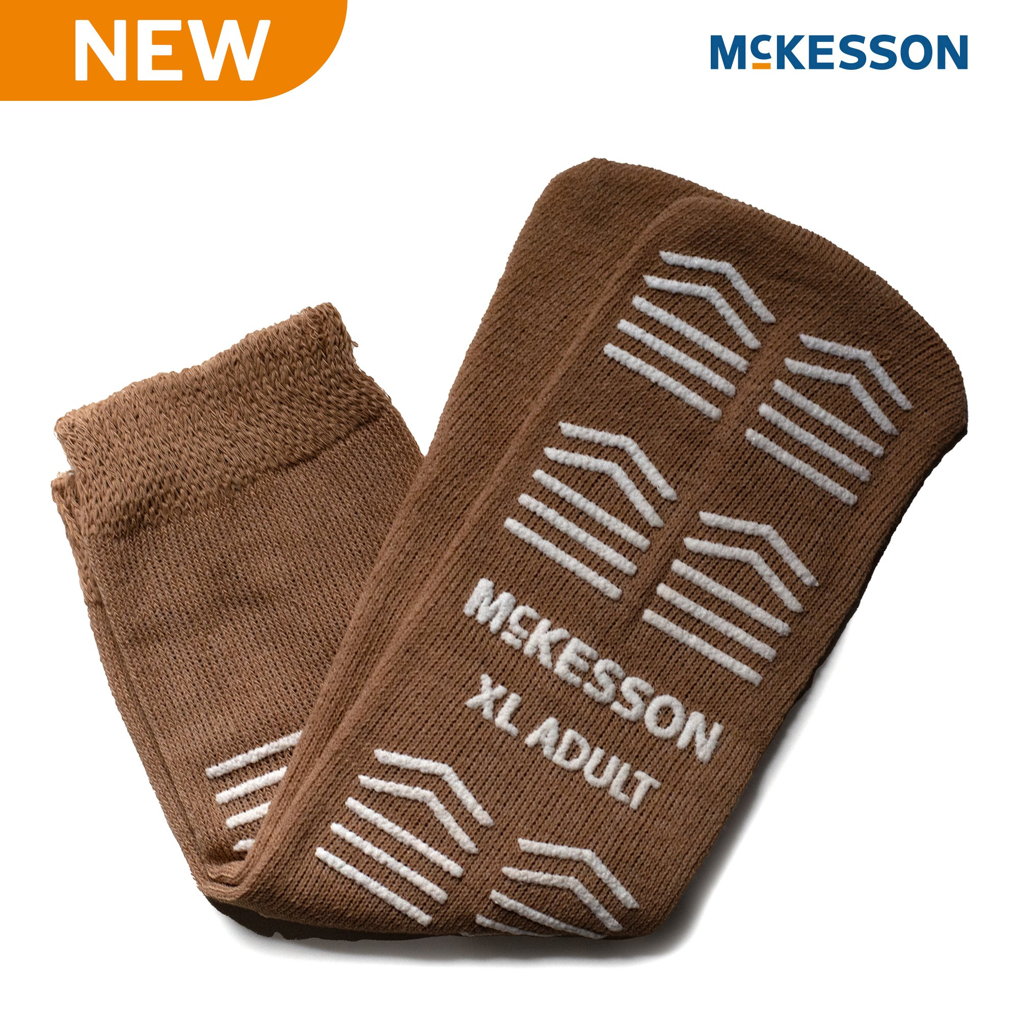 Slipper Socks McKesson Unisex Adult X-Large Single Tread Single Patient Use Tan