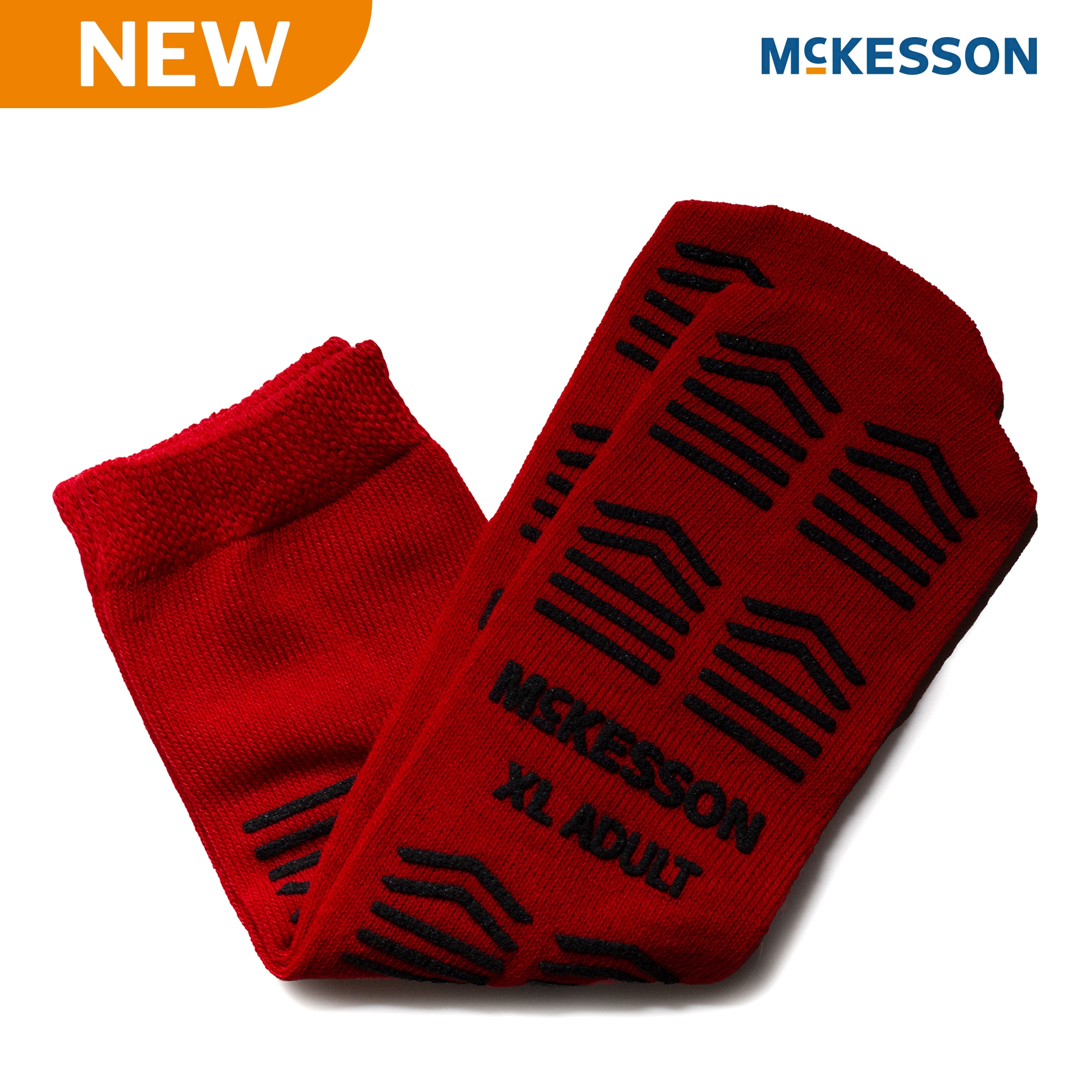 Slipper Socks McKesson Unisex Adult X-Large Double Tread Single Patient Use Red