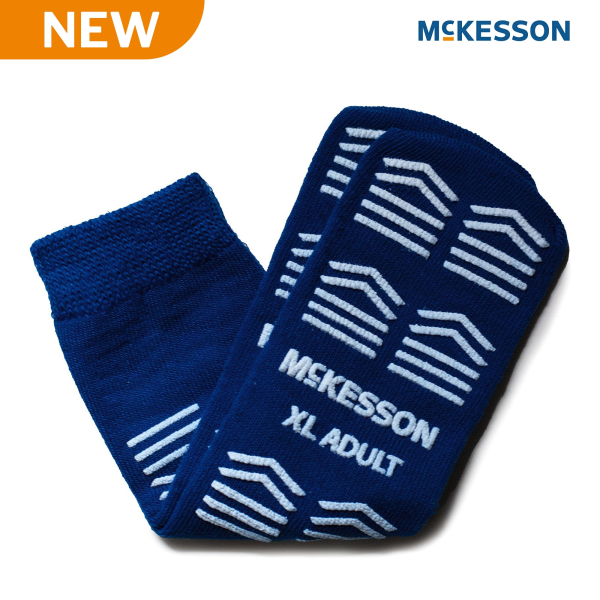 Slipper Socks McKesson Unisex Adult X-Large Double Tread Single Patient Use Royal Blue