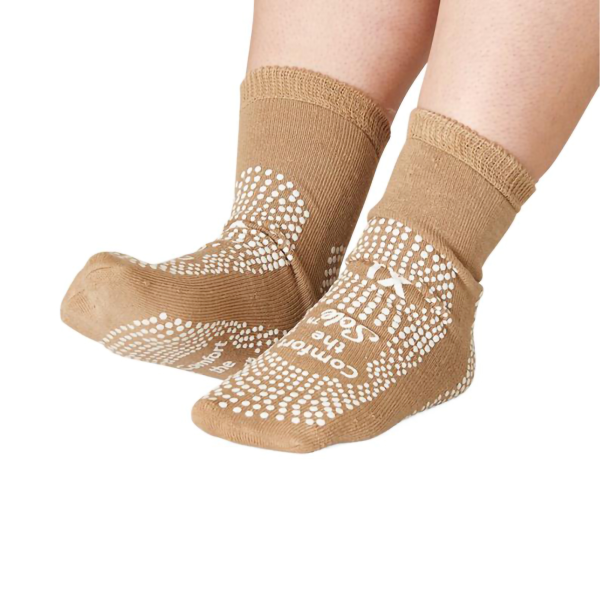 Slipper Socks Comfort the Sole™ Unisex Adult X-Large Double Tread Single Patient Use Sandy Beige