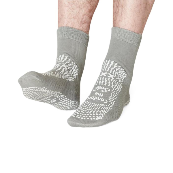 Slipper Socks Comfort the Sole™ Unisex Adult 2X-Large Double Tread Single Patient Use Light Gray