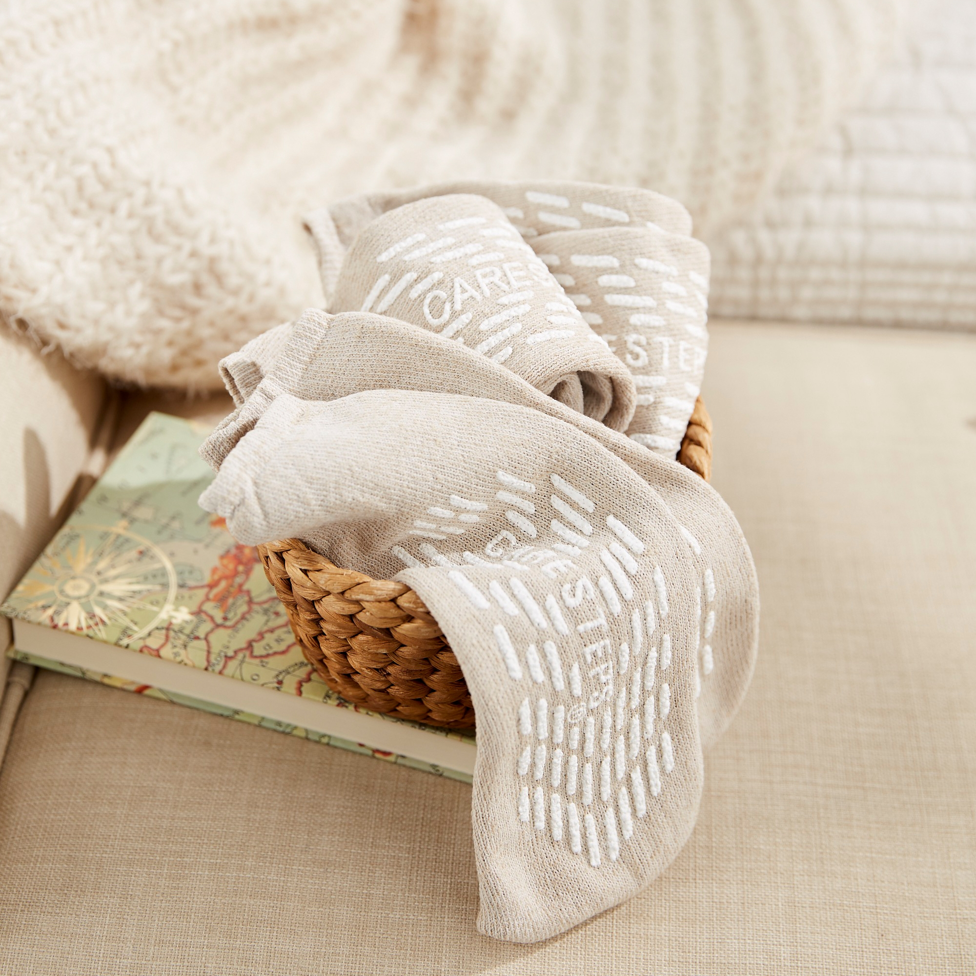 Slipper Socks Care-Steps® Unisex Adult Large Single Tread Single Patient Use Beige