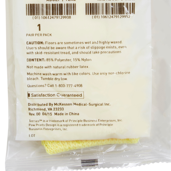 Slipper Socks McKesson Terries™ Unisex Toddler Single Tread Single Patient Use Yellow