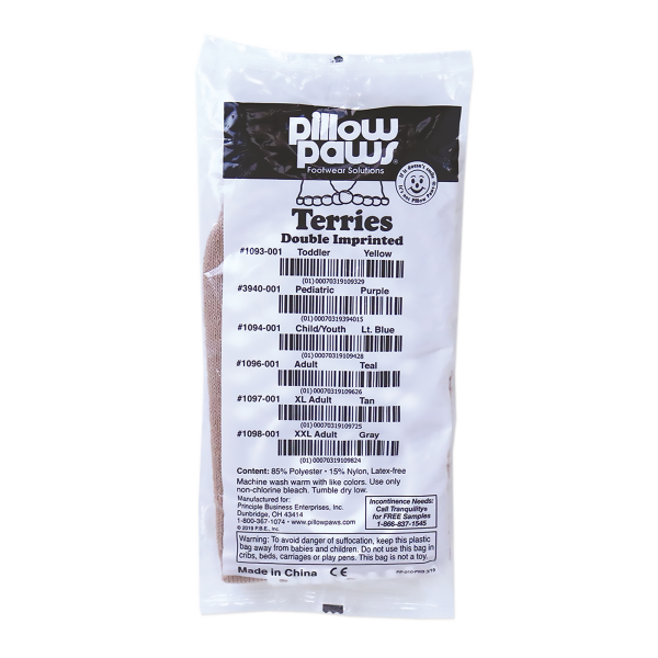 Slipper Socks Pillow Paws® 360° Imprint Unisex Adult X-Large All Around Tread Single Patient Use Tan