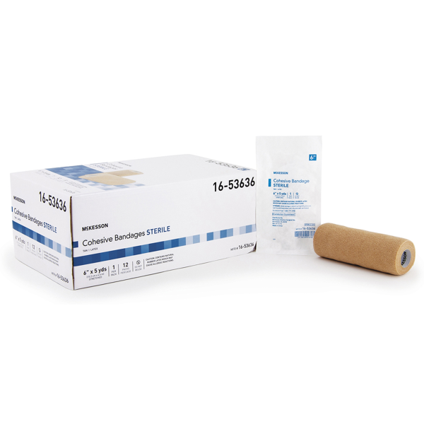 Cohesive Bandage McKesson 6 Inch X 5 Yard Self-Adherent Closure Tan Sterile Standard Compression