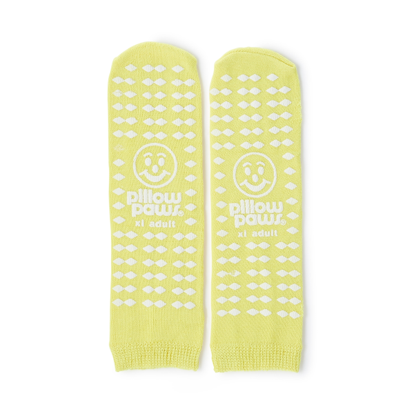 Slipper Socks Pillow Paws® Risk Alert® Terries™ Unisex Adult X-Large All Around Tread Single Patient Use Yellow