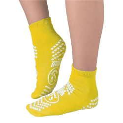 Slipper Socks Pillow Paws® Risk Alert® Terries™ Unisex Adult 2X-Large All Around Tread Single Patient Use Yellow