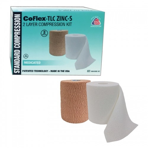 2 Layer Compression Bandage System CoFlex® TLC Zinc with Indicators 4 Inch X 6 Yard / 4 Inch X 7 Yard Self-Adherent / Pull On Closure Tan NonSterile 35 to 40 mmHg
