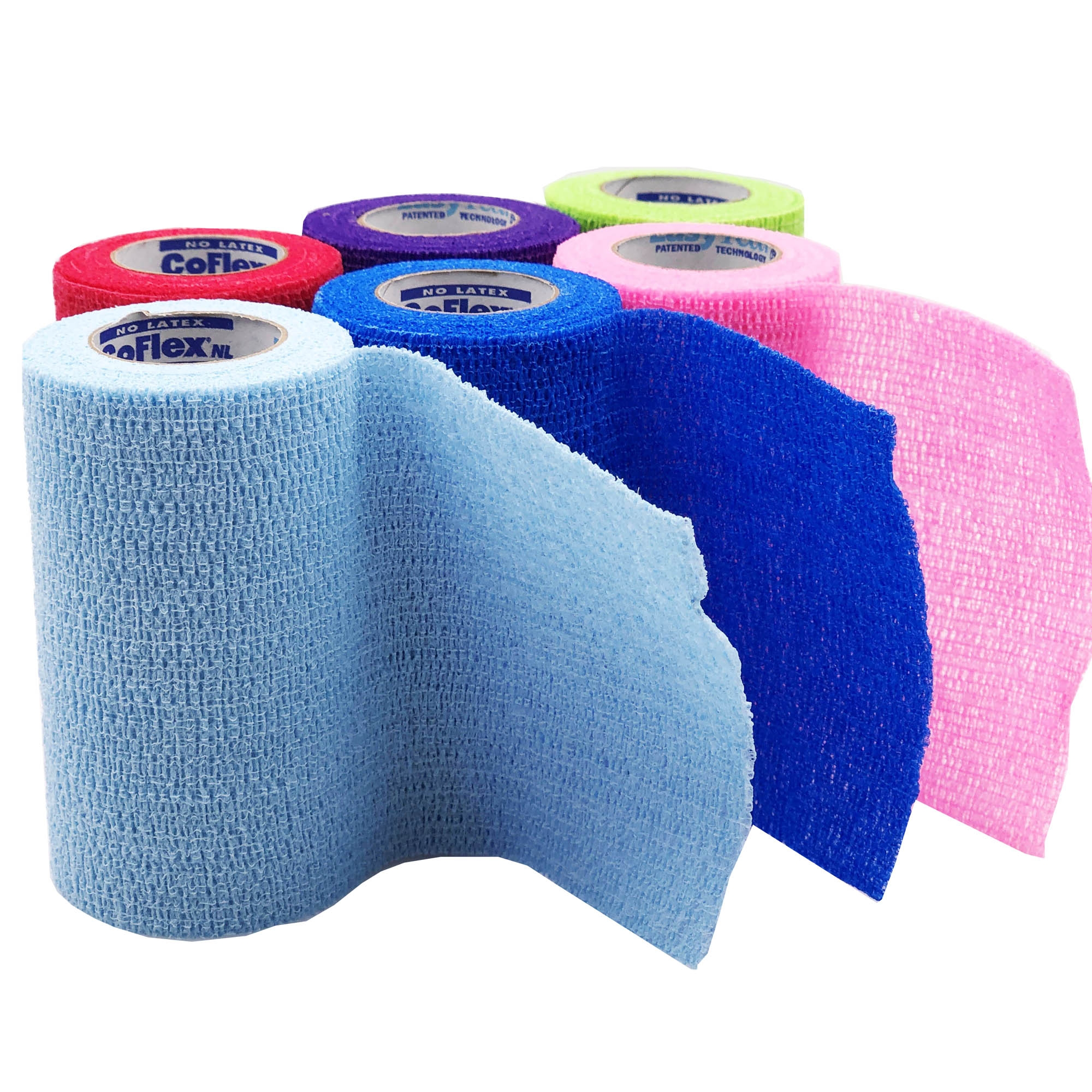 Cohesive Bandage CoFlex® NL 4 Inch X 5 Yard Self-Adherent Closure Neon Pink / Blue / Purple / Light Blue / Neon Green / Red NonSterile 12 lbs. Tensile Strength Cohesive Bandage CoFlex® NL 4 Inch X 5 Yard Self-Adherent Closure Neon Pink / Blue / Purple / Light Blue / Neon Green / Red NonSterile 12 lbs. Tensile Strength