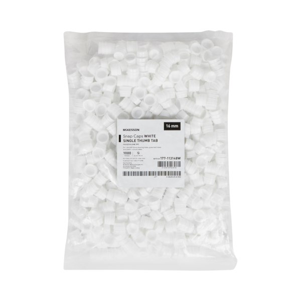 McKesson Tube Closure Polyethylene Snap Cap White 16 mm For Use with 16 mm Blood Drawing Tubes, Glass Test Tubes, Plastic Culture Tubes NonSterile