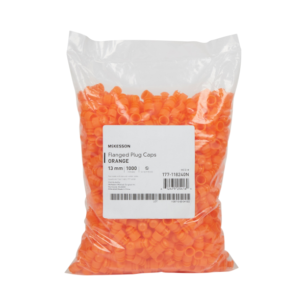 McKesson Tube Closure Polyethylene Flanged Plug Cap Orange 13 mm For Use with 13 mm Blood Drawing Tubes, Glass Test Tubes, Plastic Culture Tubes NonSterile