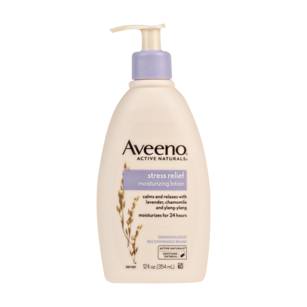 Hand and Body Moisturizer Aveeno® Stress Relief 12 oz. Pump Bottle Lavender Scent Lotion