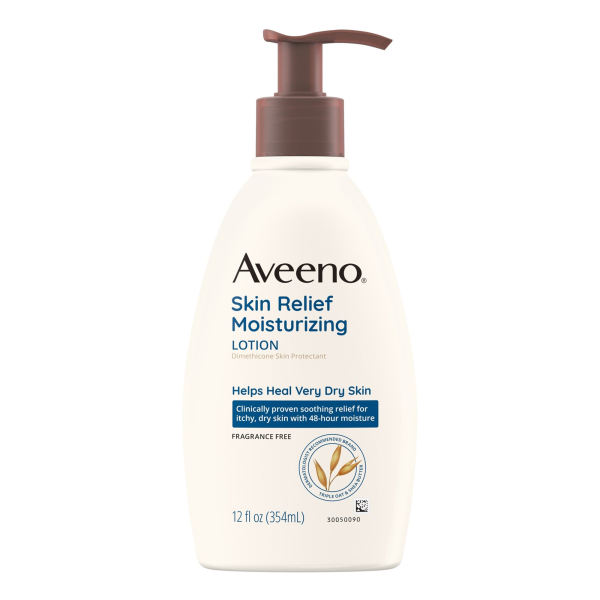 Hand and Body Moisturizer Aveeno® Skin Relief 12 oz. Pump Bottle Unscented Lotion
