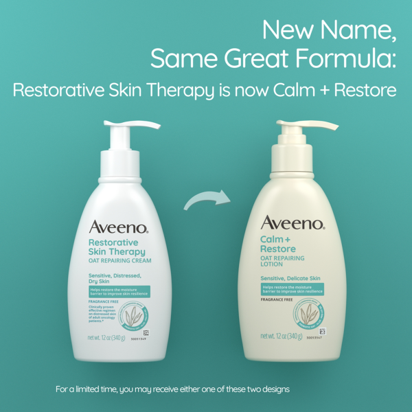 Hand and Body Moisturizer Aveeno® Calm + Restore Oat Replenishing Lotion 12 oz. Pump Bottle Unscented Lotion