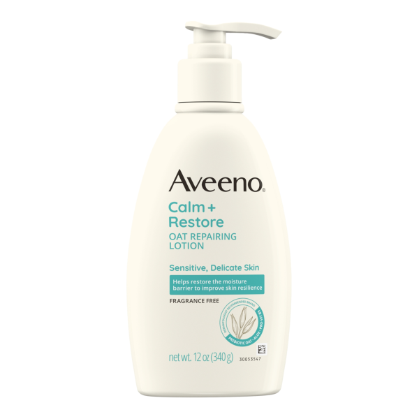 Hand and Body Moisturizer Aveeno® Calm + Restore Oat Replenishing Lotion 12 oz. Pump Bottle Unscented Lotion
