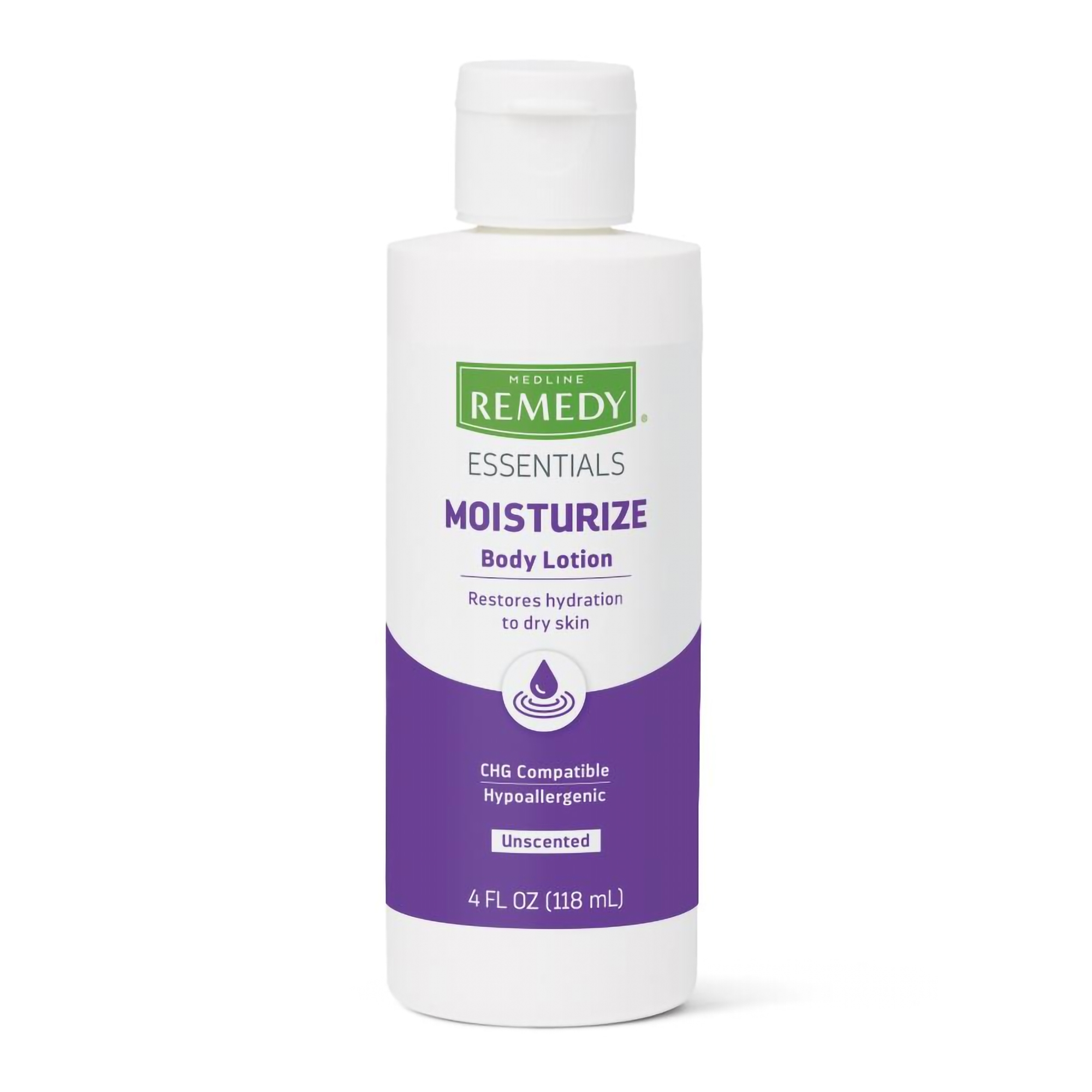 Hand and Body Moisturizer Medline Remedy® Essentials Moisturize 4 oz. Bottle Unscented Lotion CHG Compatible
