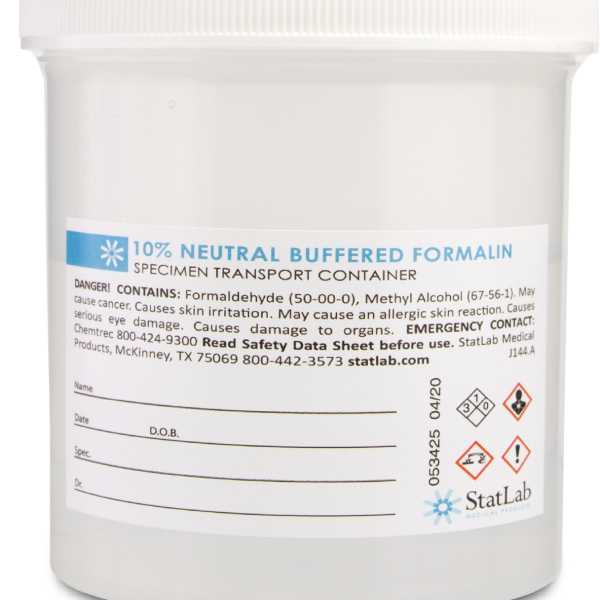 Prefilled Formalin Container 250 mL Fill in 500 mL (16.9 oz.) Screw Cap Warning Label / Patient Information NonSterile