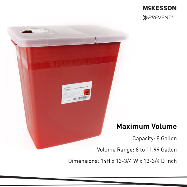 Sharps Container McKesson Prevent® Red Base 13-3/4 W X 13-3/4 D X 14 H Inch Horizontal / Vertical Entry 8 Gallon