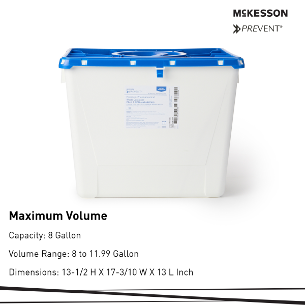 Pharmaceutical Waste Container McKesson Prevent® White Base 13-1/2 H X 17-3/10 W X 13 L Inch Vertical Entry 8 Gallon