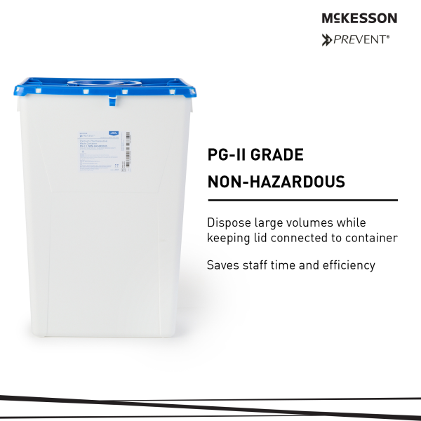 Pharmaceutical Waste Container McKesson Prevent® White Base 24-3/5 H X 17-3/10 W X 13 L Inch Vertical Entry 18 Gallon