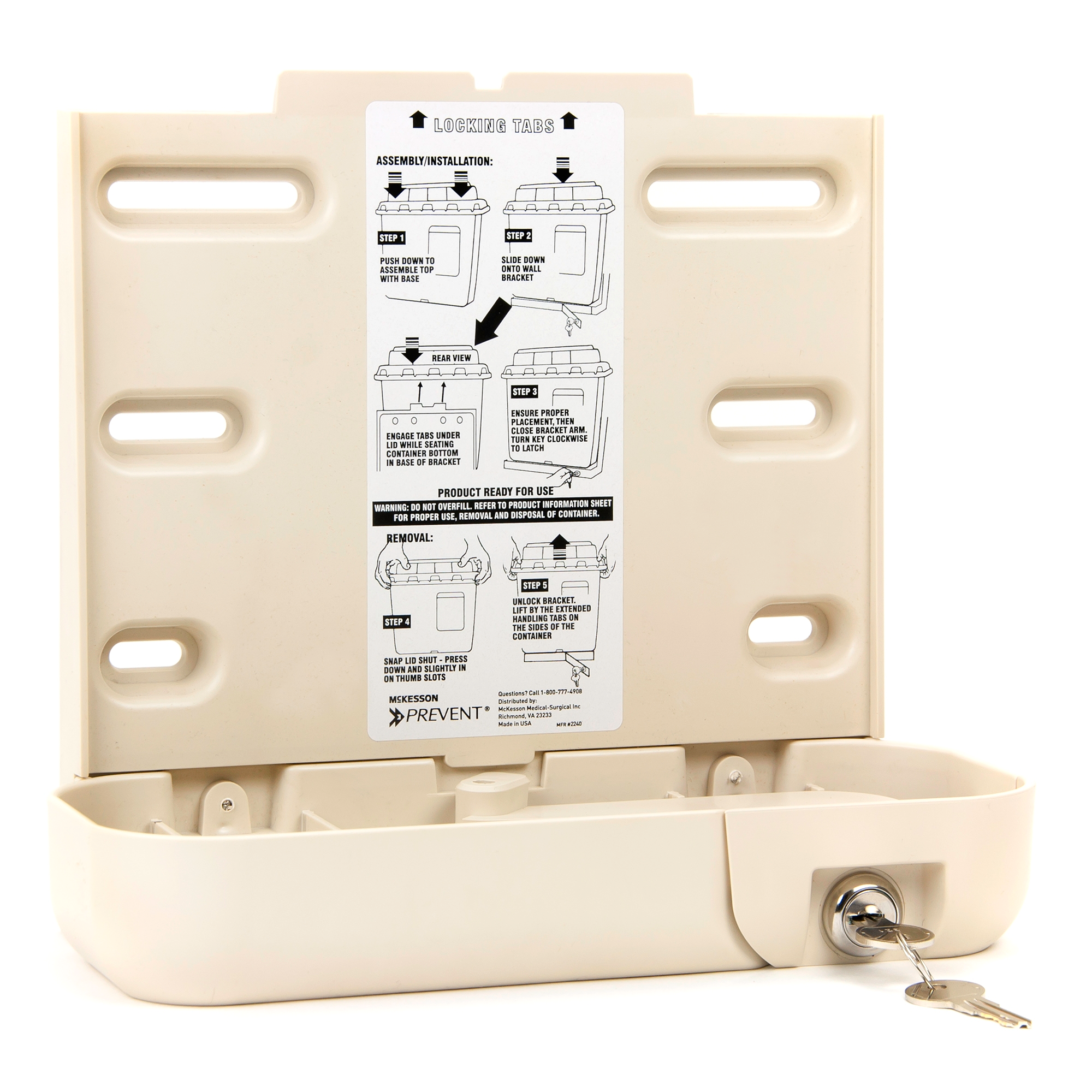 Sharps Container Bracket McKesson Prevent® 9.36 H x 10 W x 4.35 D Inch Plastic Wall Mount Locking Sharps Container Bracket McKesson Prevent® 9.36 H x 10 W x 4.35 D Inch Plastic Wall Mount Locking