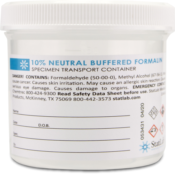 Prefilled Formalin Container 90 mL Fill in 180 mL (6 oz.) Screw Cap Warning Label / Patient Information NonSterile