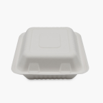 3 Compartment Clamshell Food Container Medd Max LLC 8 X 8 Inch White Compostable Bagasse