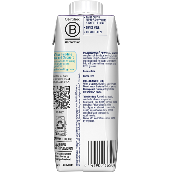 Tube Feeding Formula Diabetisource® AC Unflavored Liquid 250 mL Carton