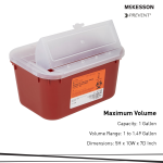 Sharps Container McKesson Red Base 5 H X 10 W X 7 D Inch Horizontal Entry 1 Gallon