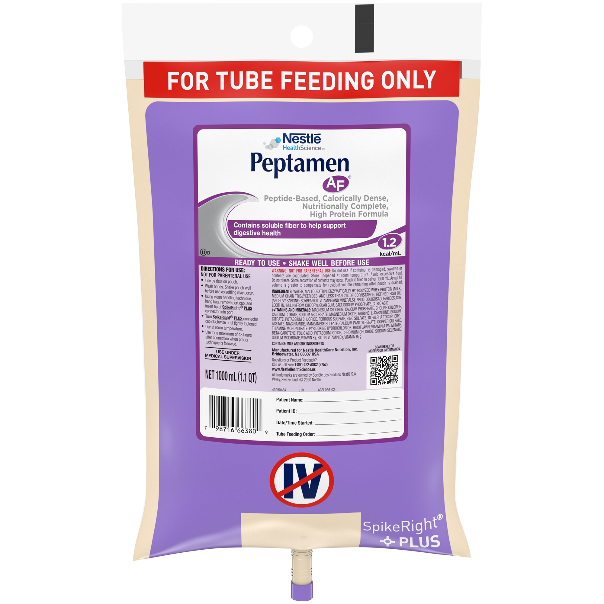 Tube Feeding Formula Peptamen AF® Unflavored Liquid 1000 mL Ready to Hang Prefilled Container Tube Feeding Formula Peptamen AF® Unflavored Liquid 1000 mL Ready to Hang Prefilled Container