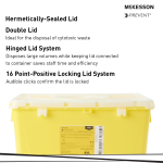 Chemotherapy Waste Container McKesson Prevent® Yellow Base 13-1/2 H X 17-3/10 W X 13 L Inch Vertical Entry 8 Gallon
