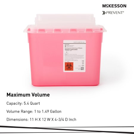 Sharps Container McKesson Prevent® Red Base 11 H X 12 W X 4-3/4 D Inch Horizontal Entry 1.35 Gallon