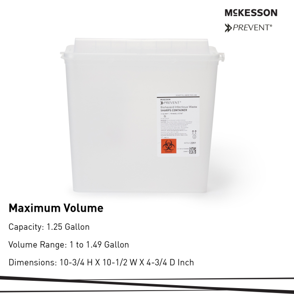 Sharps Container McKesson Prevent® Translucent Base 10-3/4 H X 10-1/2 W X 4-3/4 D Inch Horizontal Entry 1.25 Gallon