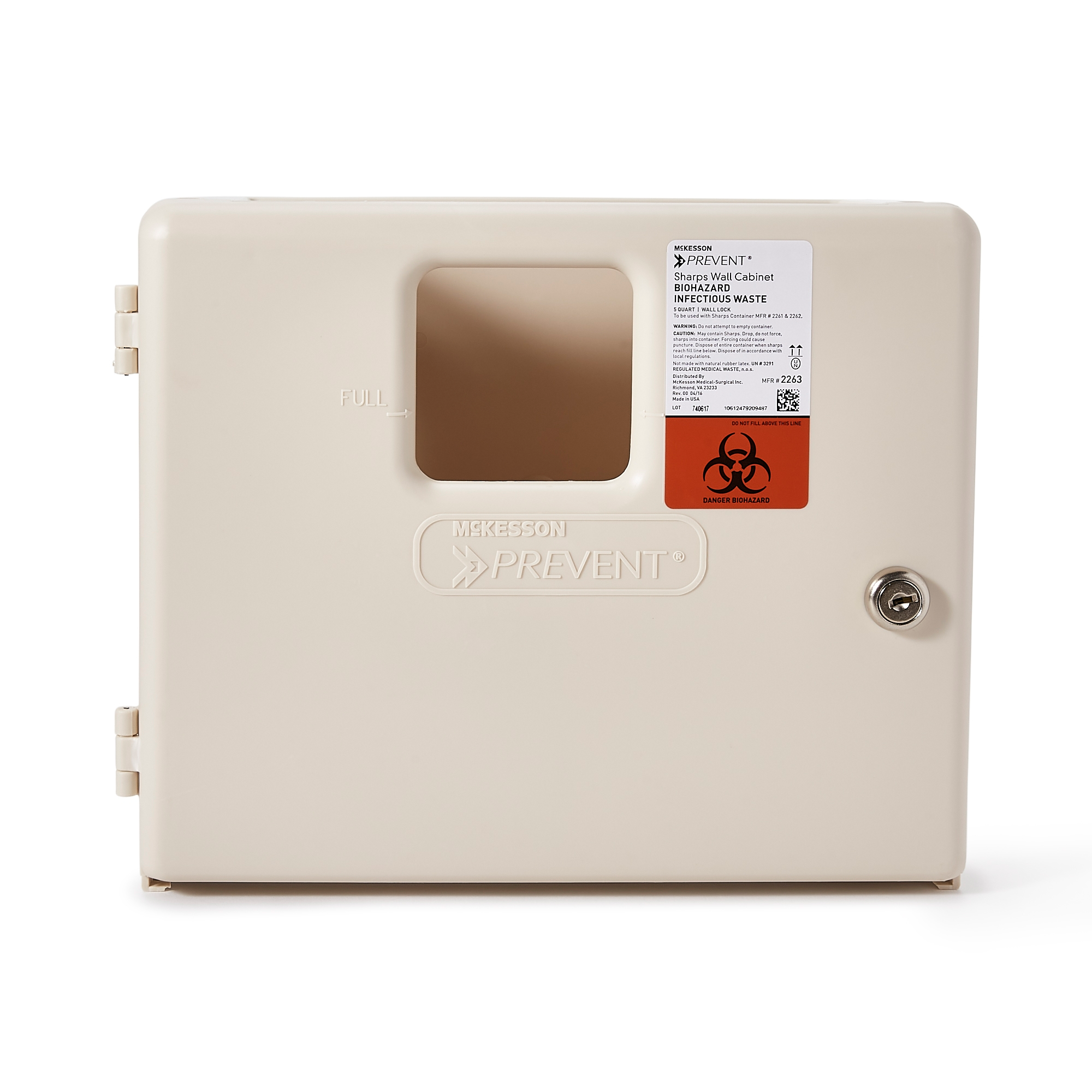 Sharps Container Cabinet / Wall Enclosure McKesson Prevent® 10H X 12.25W X 4.75D Inch High Impact Polystyrene Wall Mount Locking